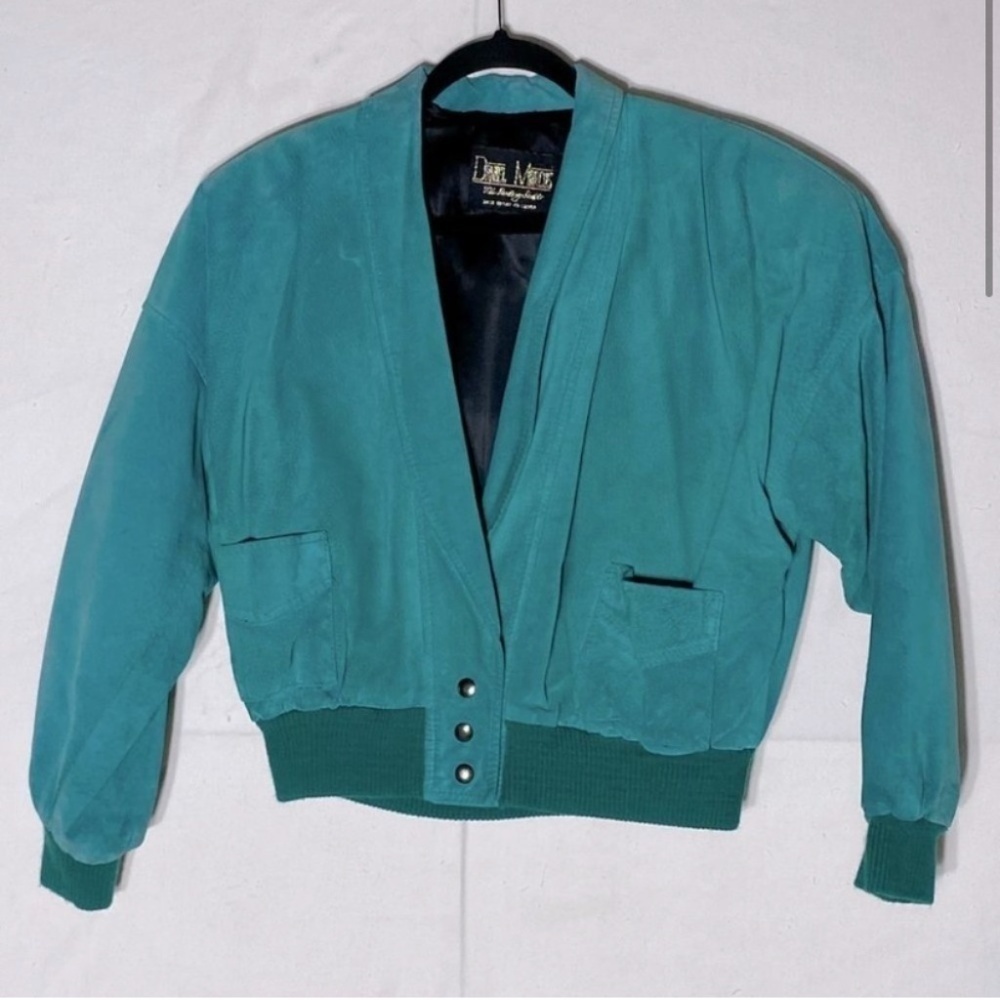 Vintage Daniel Marcus Cropped Teal Suede 90s Jacket M - Picture 3 of 15